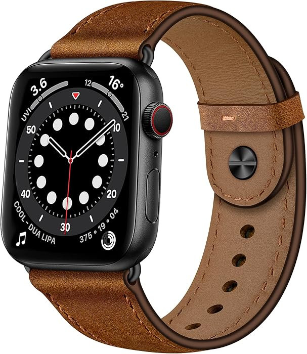 OUHENG Leather Bands Compatible with Apple Watch Band 49mm/46mm/45mm/44mm/42mm, Genuine Leather S... | Amazon (US)