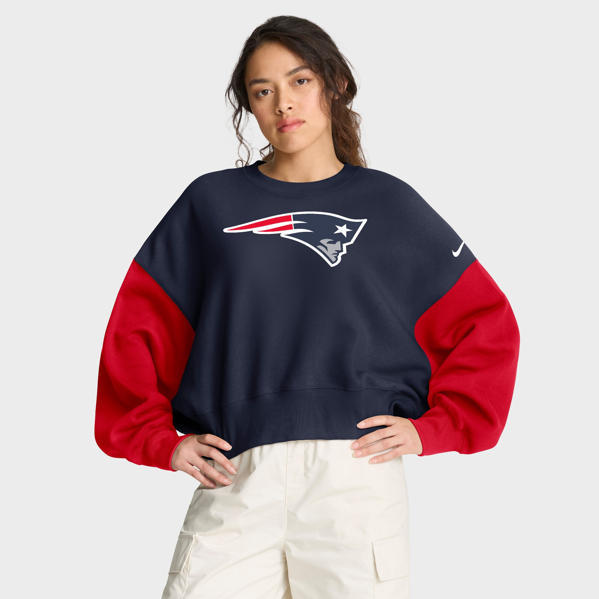 New England Patriots Nike Women's Oversized Color-Block Pullover Sweatshirt - Navy | Fanatics