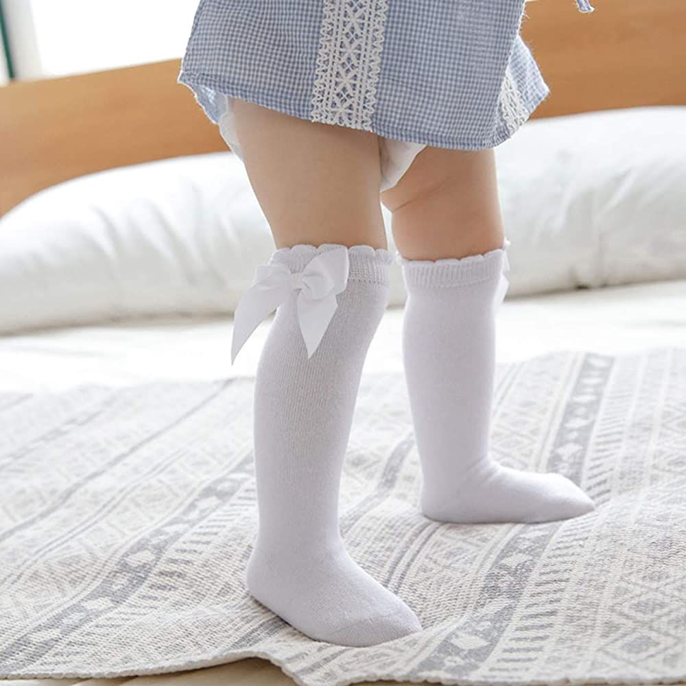 Century Star Baby Girls Bow Knee High Socks Toddlers Ruffled Tube Socks Infant School Uniform Leggin | Amazon (US)