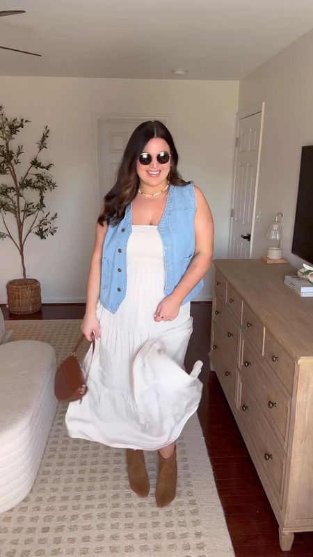 Midsize country concert outfit 🤠 this maxi tiered dress is not only so cute but it has a built in bra 👏 perfect for any summer occasion including concerts!

Panties - xl *use code KELLYELIZXSPANX to save 
Dress - xl (xl cups too) 
Denim vest - xl
Boots - 10 *older from Dolce vita, linked similar 
Earrings *older but added similar 

Country concert, country concert outfit, Nashville outfit, Nashville style, western style, concert outfit, cowboy boots, cowgirl boots, midsize 





#LTKMidsize #LTKStyleTip #LTKVideo