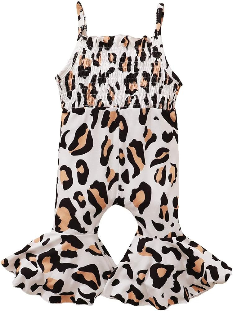 Newborn Baby Girl Clothes Sleeveless Leopard Jumpsuit One Piece Strap Romper Flare Pants Summer C... | Amazon (US)
