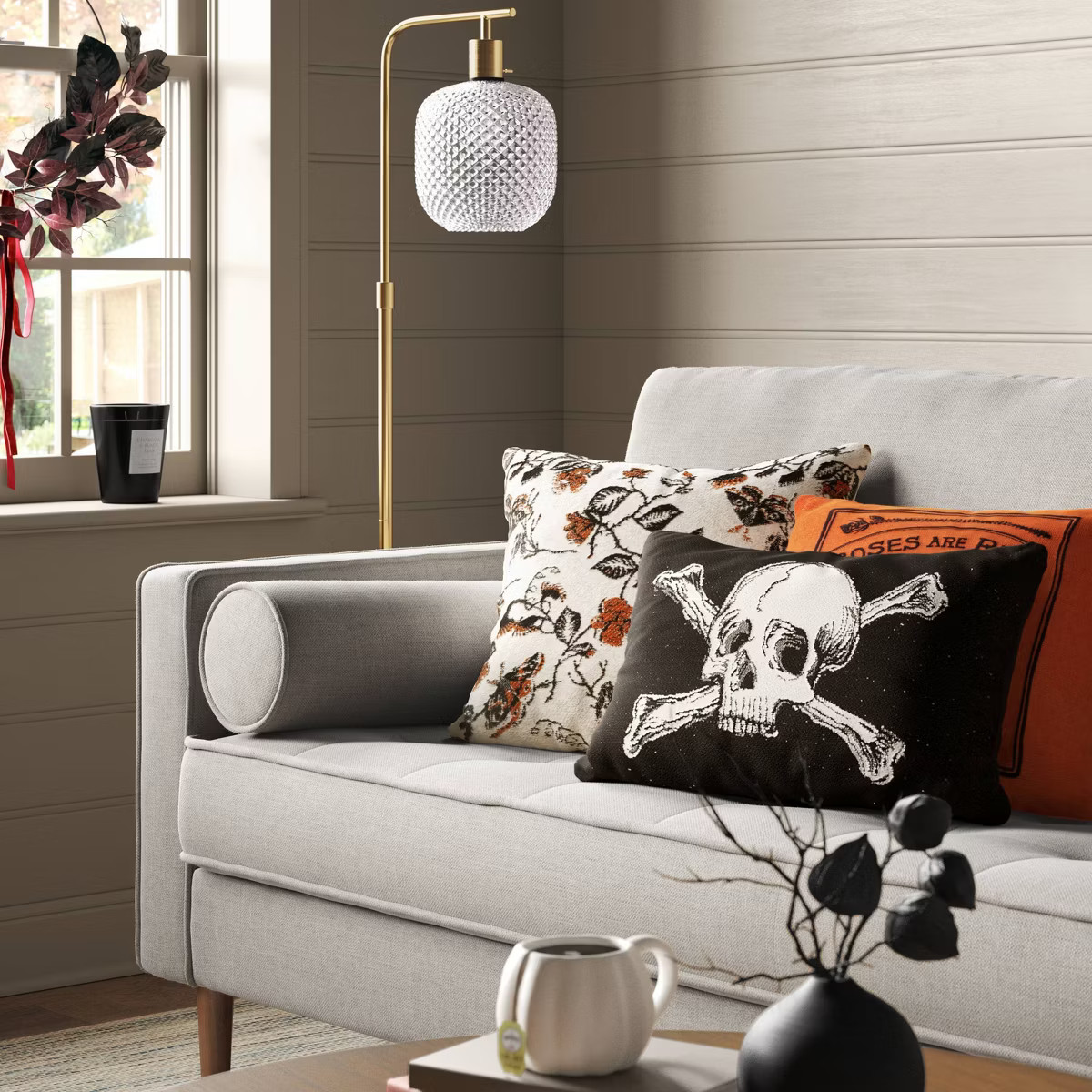 Oversize Skull and Crossbones Woven Cotton Lumbar Halloween Throw Pillow Black - Threshold™ | Target