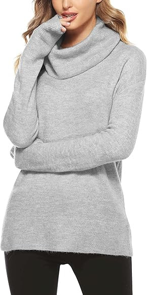 Woolicity Women's Cowl Neck Sweaters Long Sleeve Loose Fitting Ribbed Cozy Soft Casual Turtleneck Pu | Amazon (US)