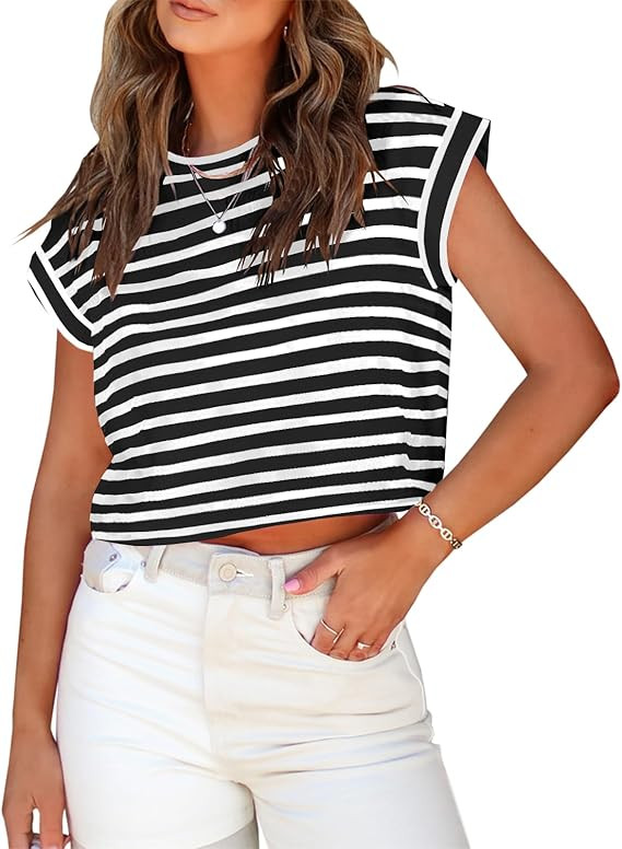 Tankaneo Womens Short Sleeve Cropped T-Shirts Summer Rolled Dolman Sleeve Crop Tops Casual Round ... | Amazon (US)