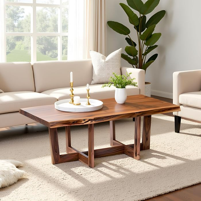 Berkshire 48-Inch Live Edge Acacia Wood Coffee Table \u2013 Handcrafted Natural Wood with Floor P... | Amazon (US)
