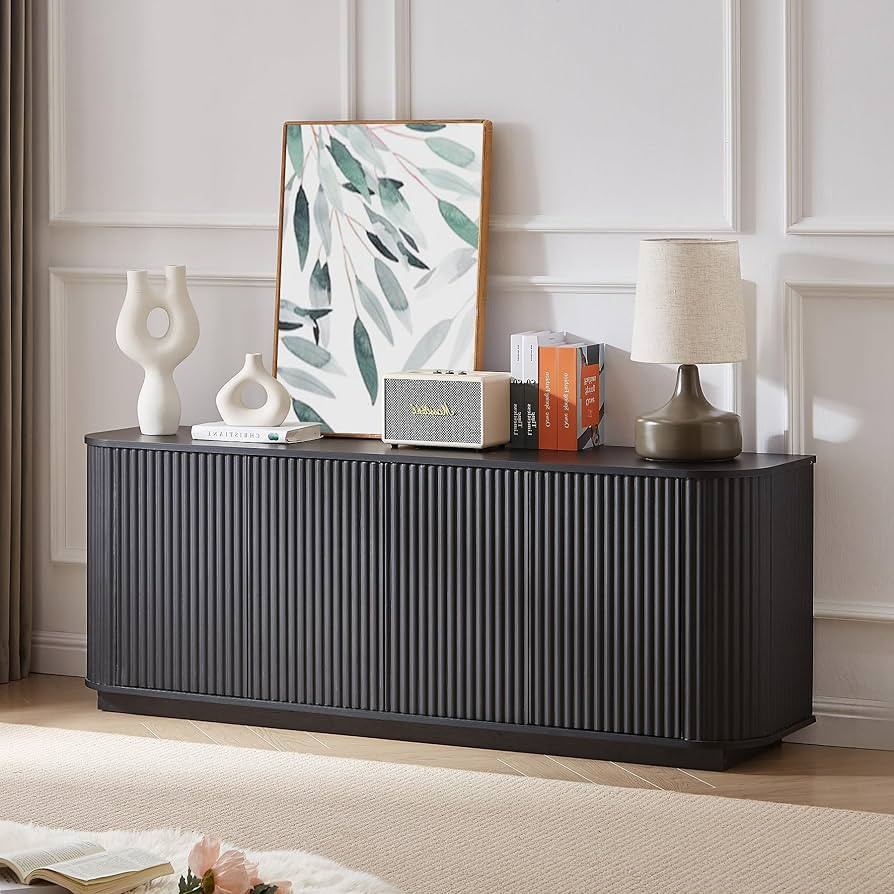 Fluted Black TV Stand for 75'' TV, Mid Century Modern TV Console for Living Room,Entertainment Ce... | Amazon (US)