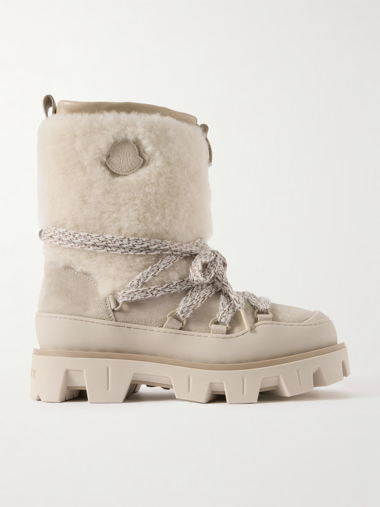 Moncler - Peak Apres Shearling-trimmed Suede Ankle Boots - Cream | NET-A-PORTER (US)