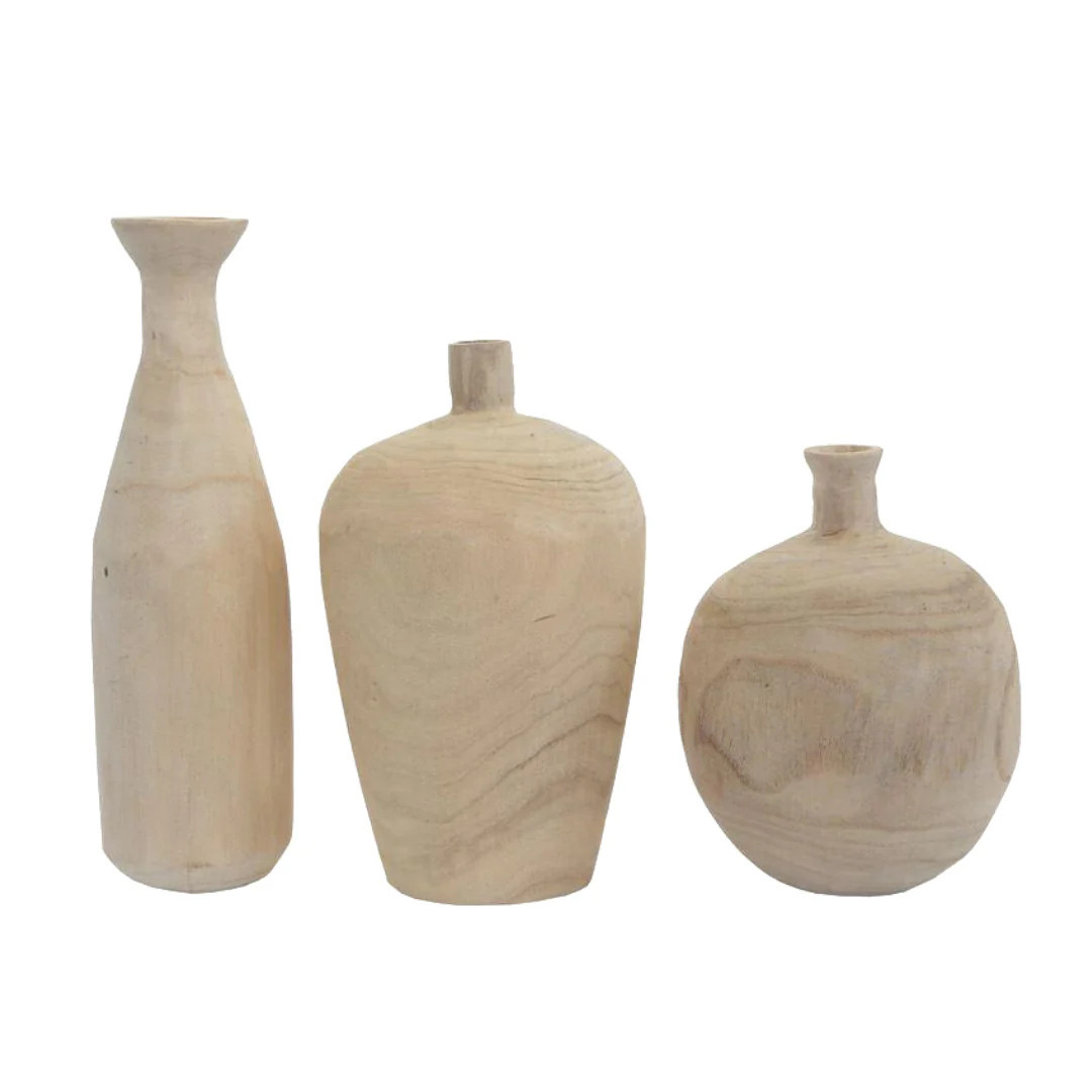 Paulownia Wood Vases - Set of 3 | Megan Molten