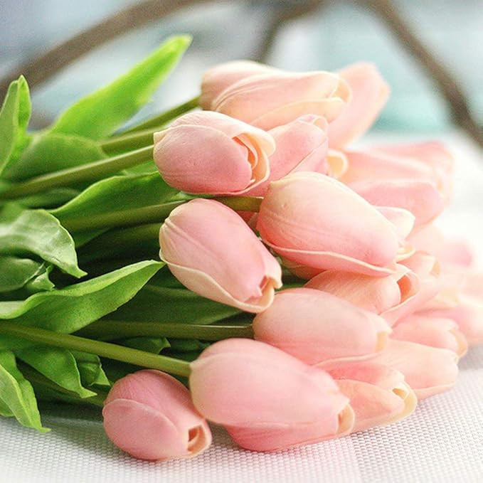Amazon.com: Sandweek Artificial Tulips Flowers Real Touch Arrangement Bouquet for Home Room Offic... | Amazon (US)