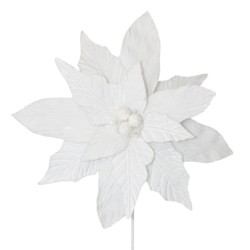 White Poinsettia Pick, 24" | At Home