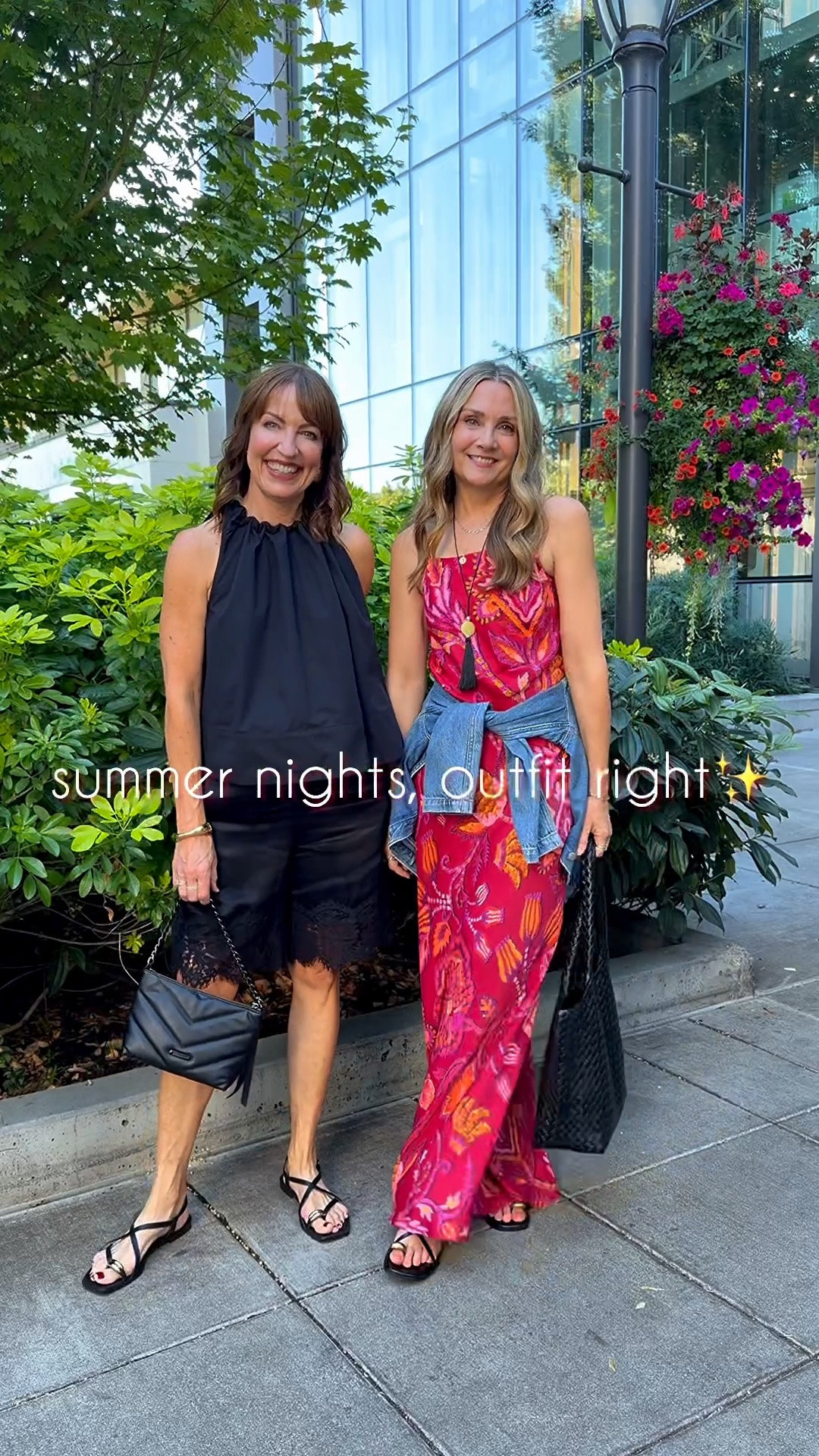 Comment SHOP for outfit links!🔗
We’re squeezing out every bit of summer and hanging onto summer fashion for as long as possible!😎These were our summer evening looks for meeting up with friends @delillecellars . I am so excited about my longer lace shorts, and Julie will take every chance she gets to wear her beautiful slip dress! Check out our links as we had to link similar items. We did well with our finds! 
How to Shop:🛍️
-Comment Shop for outfit links!
-Click the link in our bio to shop
-Watch our stories for links!

Top Shop, Dolce Vita, Lace shorts, Farm Rio dress, Madewell tassel necklace, halter blouse

#LTKgrwm #LTKOver40 #LTKootd