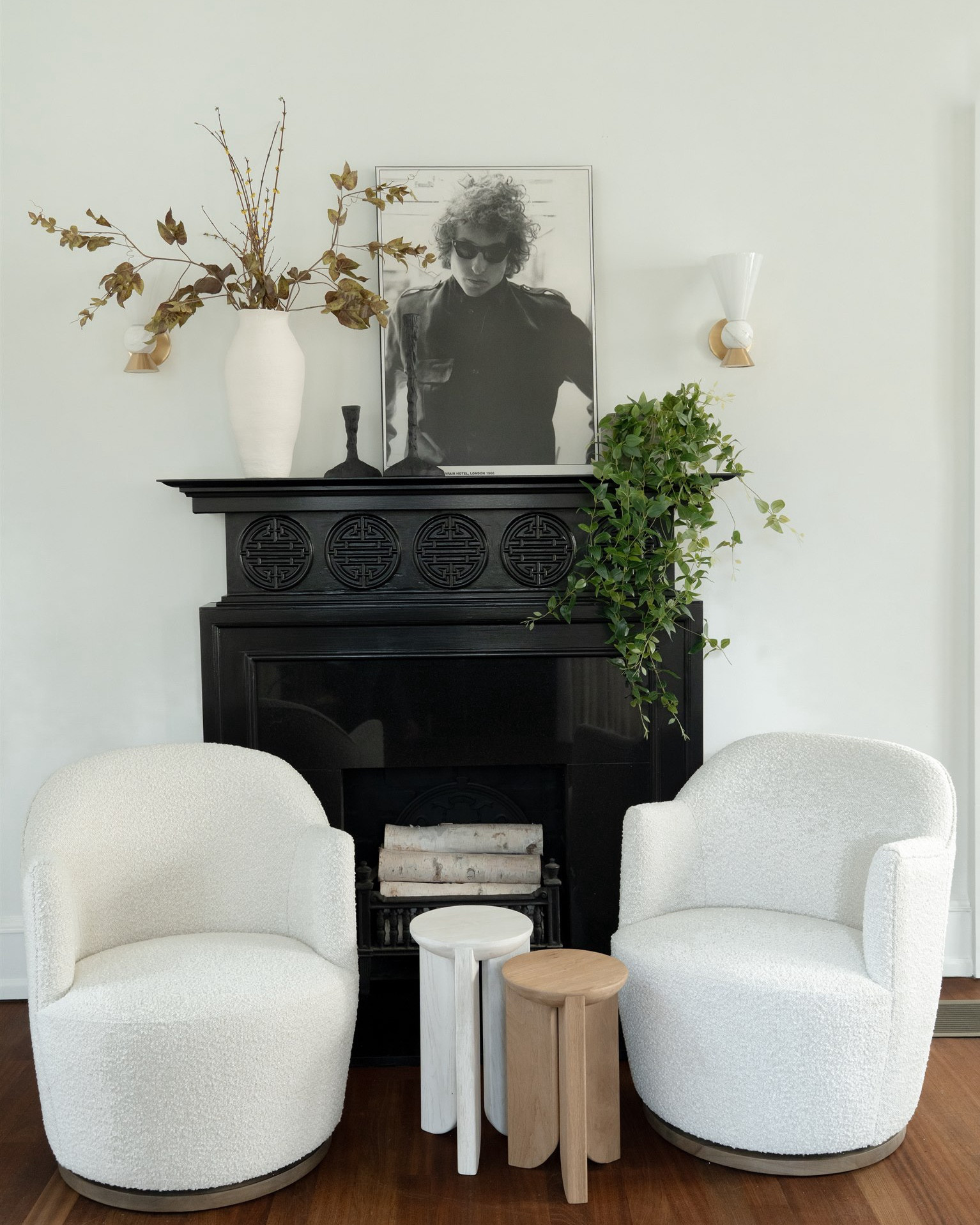 Swivel chair, white performance arm chairs, fireplace 

#LTKHome