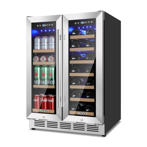 MZAVP 24 Inch Wine and Beverage Refrigerator, Dual Zone Wine Beverage Fridge with Glass Door, Built-In/Freestanding Beverage Cooler 24" with French Door, Holds 20 Bottles and 88 Cans for Home/Kitchen | Amazon (US)