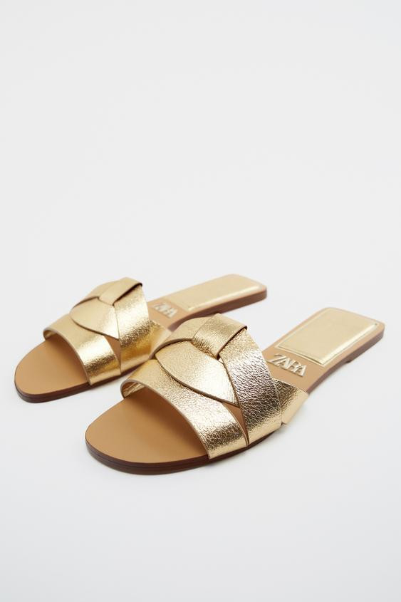 FLAT CRISS-CROSS LEATHER SLIDER SANDALS | Zara UK