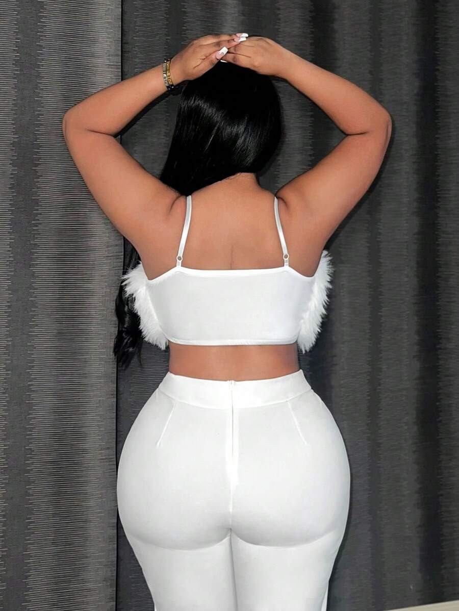 SHEIN Slayr Elegant Party Solid Color Slim Furry Plus Size Women's Tank Top | SHEIN