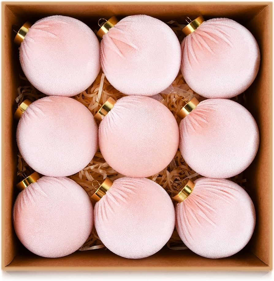 Velvet Ornaments for Christmas Tree Decorations - Baby Pink Xmas Ball Ornament for Indoor Holiday... | Amazon (US)