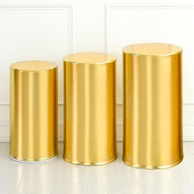 uxcell Set of 3 Gold Cylinder Stand Covers for Metal White Cylinder Pedestals Stands, Spandex Ped... | Amazon (US)