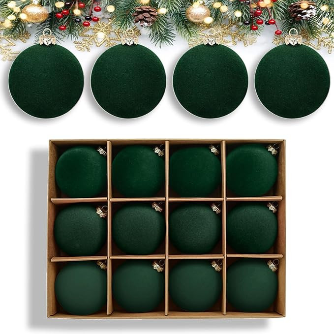 Dark Green Velvet Christmas Ornaments - 12PCS Balls 2.36'' Shatterproof Baubles for Xmas Tree - D... | Amazon (US)