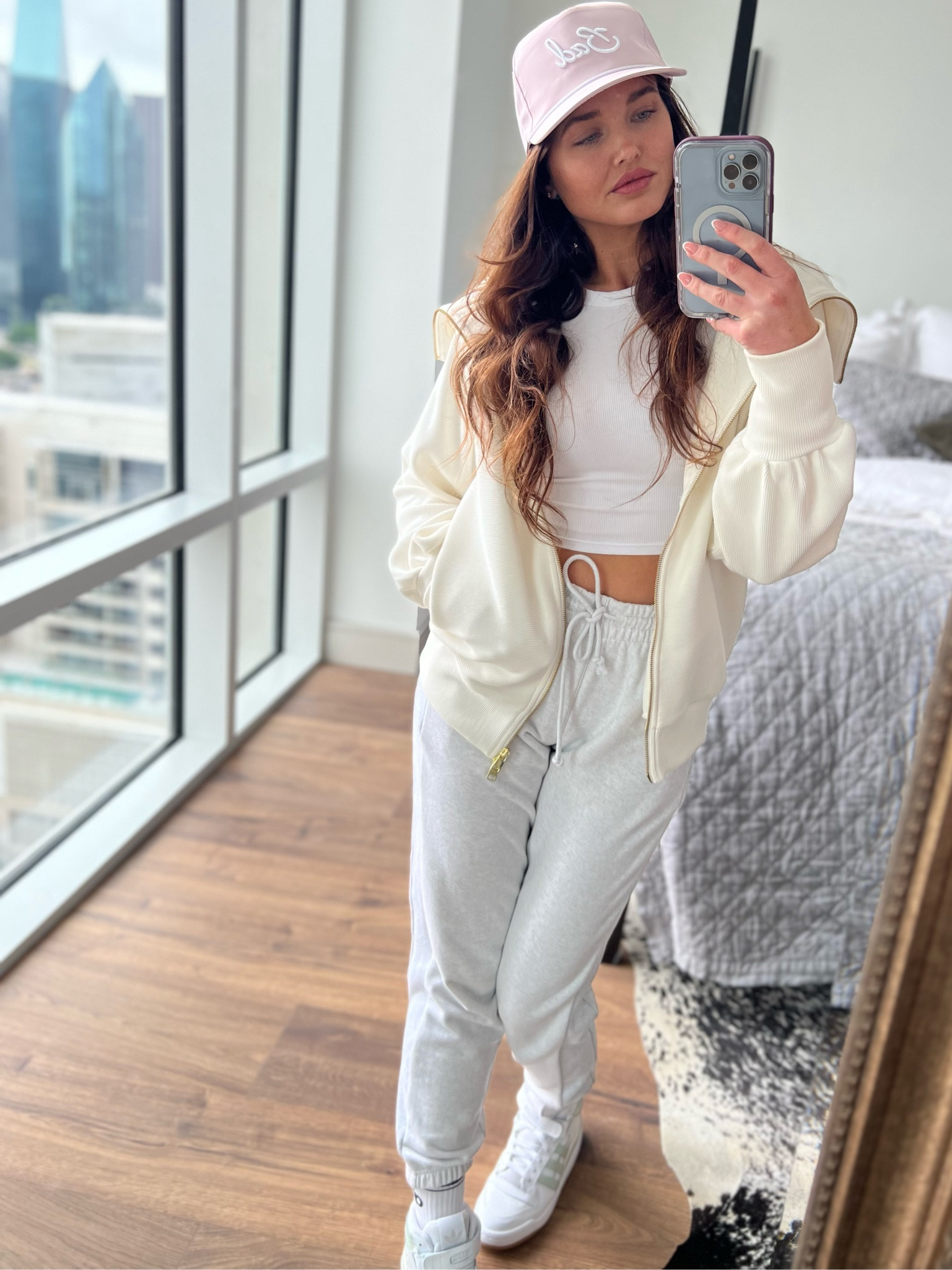 Work from home? Saturday farmers market? You need these cozy pants by Tina and comfy stylish jacket by Varley. I also love these new cropped rib tees by All Things Golden (my new fav place for unique finds.) 

Jacket by Varley: runs big size down. I’m 5’8 ish and  am wearing a small. Wish I sized down. 

Top by All Things Golden: Small, perfect fit. 

Pants by Tina: small - perfect fit 

Shoes by Adidas: size 10, run a little big, needed a 9.5. 

Hat by Bad Birdie golf  

#LTKfit #LTKstyletip #LTKGiftGuide