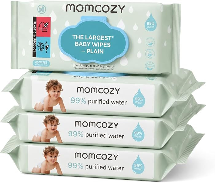 Momcozy PLAIN Baby Wipes Sensitive, Minimal Ingredient Formula, 4 Packs | Amazon (US)