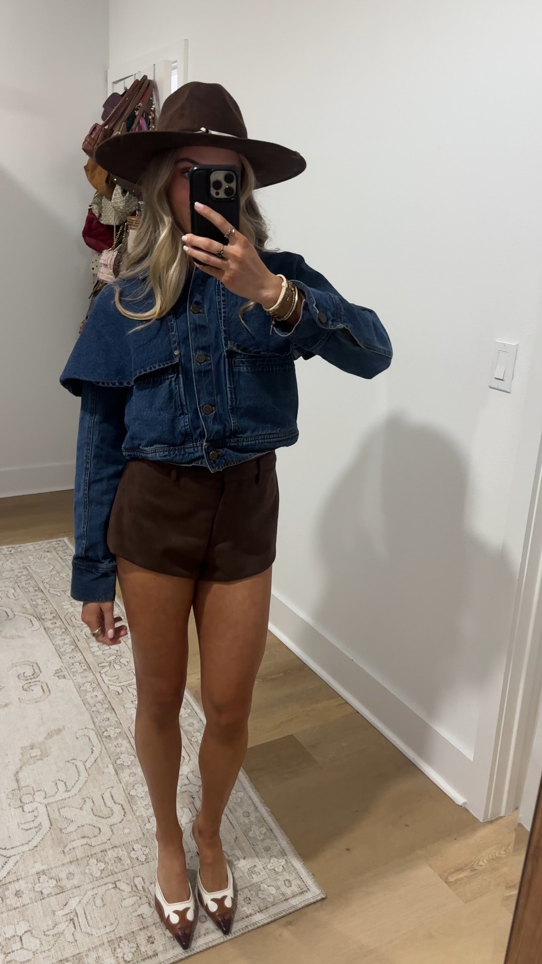 Cleobella Clarke jacket size XS. My shorts are from revolve brown suede micro shorts size 0. Amazon size 8 VOLEECE Pointed Toe Mules for Women Suede Slip On Kitten Heels Pumps with Stitching Flame Design Backless Wedding Dress Daily Pump Shoe for Party. My hat is Ab.lino. PBR outfit. Rodeo outfit  

#LTKootd #LTKgrwm #LTKSeasonal