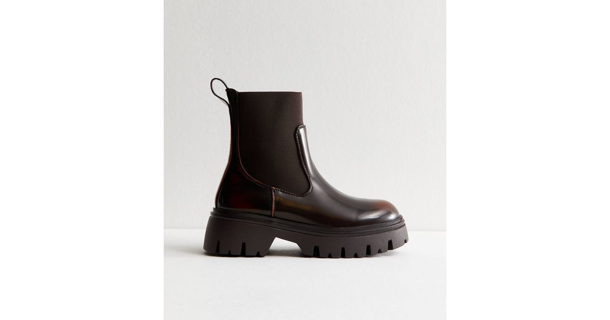 Brown Faux Leather Chunky Sole Chelsea Boots | New Look | New Look (UK)