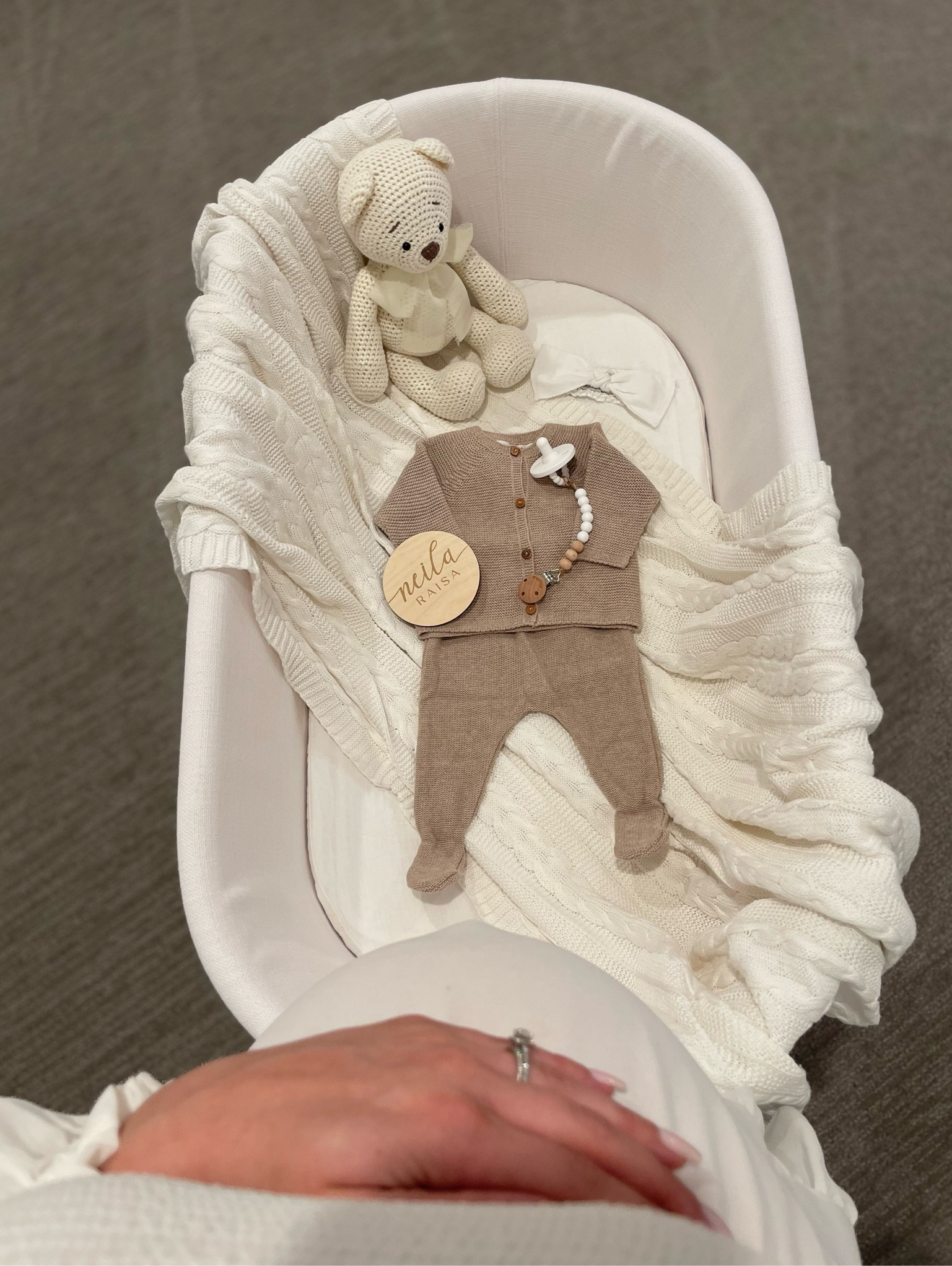 waiting for you 🤍
non maternity dress-xs linked 
bassinet is rh caden bassinet 
will link what I can + budget friendly options as welll

#LTKBump #LTKBaby #LTKHome