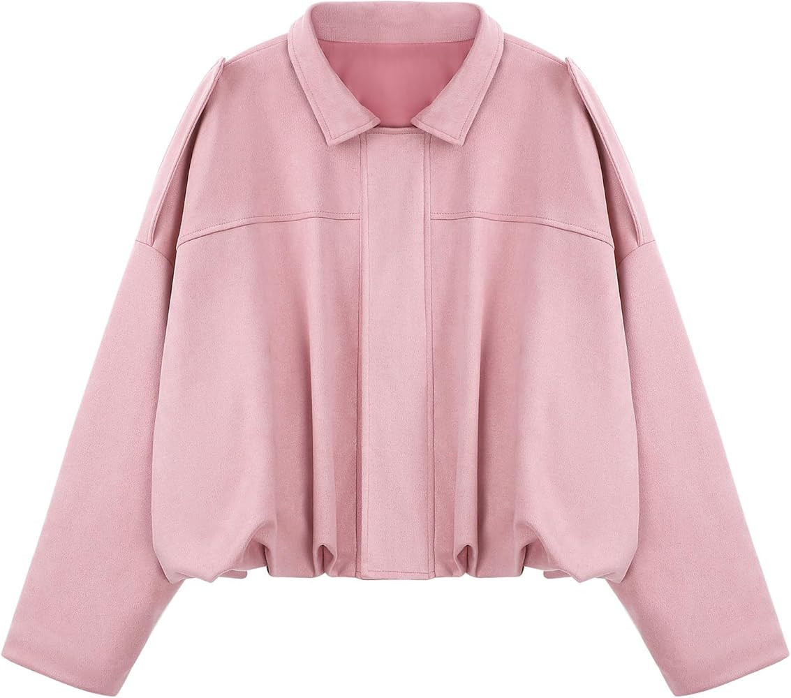 WERFORU Women's Faux Suede Bomber Jacket Casual Pilot Coat Oversized Spring Fall Batwing Long Sle... | Amazon (UK)