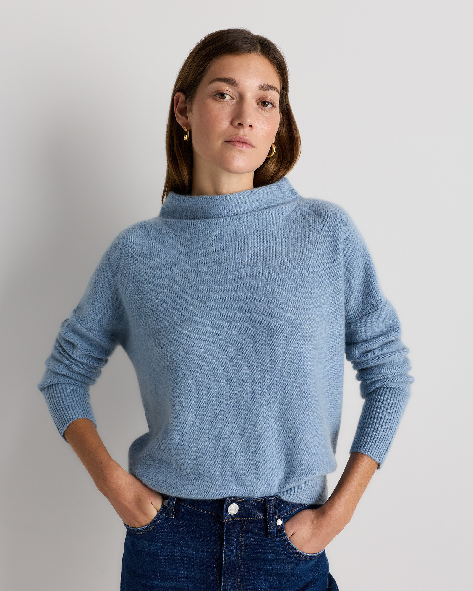 Quince | Women's Mongolian Cashmere Funnel Neck Sweater in Oatmeal, Size Small | Quince