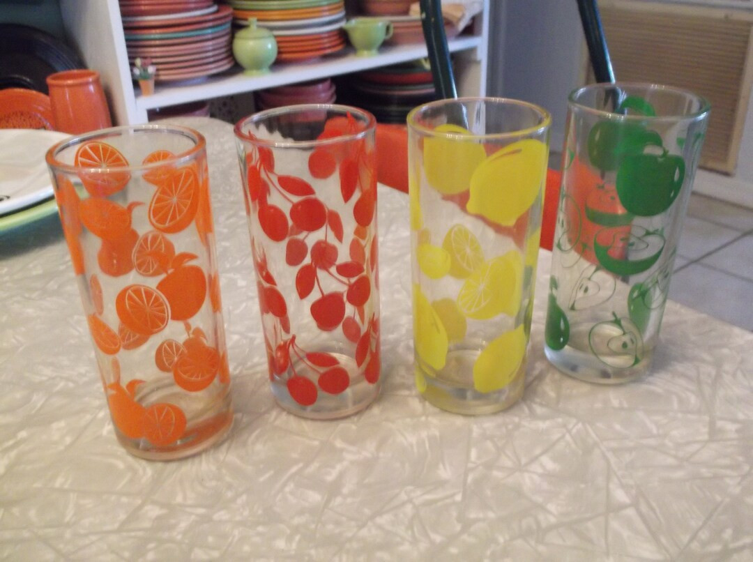 Vintage Tall Fruit Designed Drinking Glasses Lemon, Orange, Green Apple, Cherry | Etsy (US)
