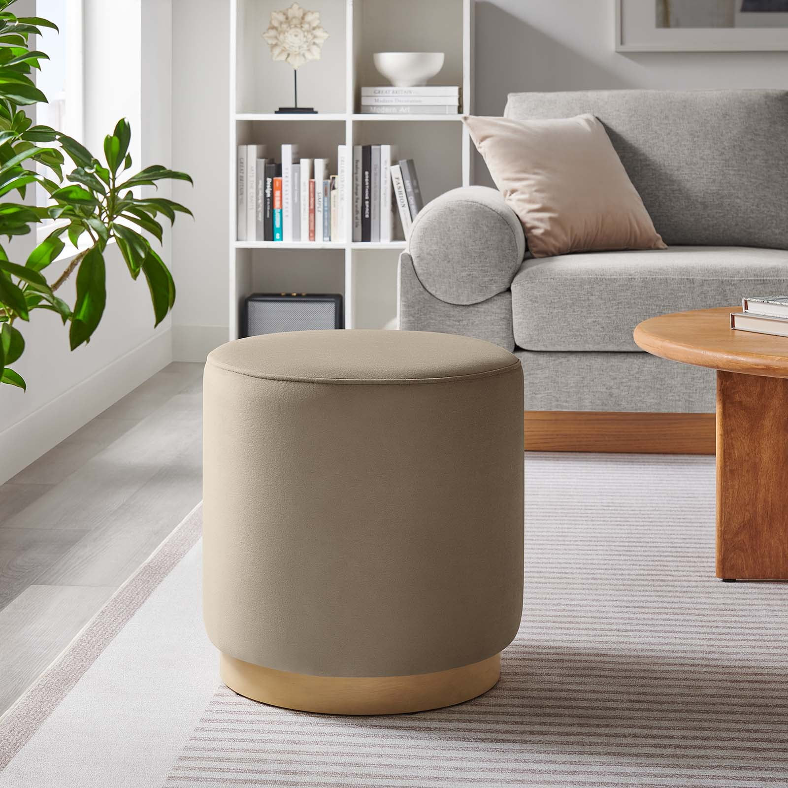 Modway Tilden 16" Round Performance Velvet Upholstered Ottoman in Taupe Natural - Walmart.com | Walmart (US)