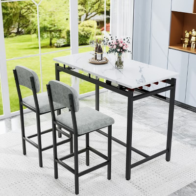 KTMBDW Dining Table Set, 3 Piece Dining Table Set with 2 Upholstered Chairs, Bar Dining Table and Chairs Set for Kitchen, Living Room, Gray | Target