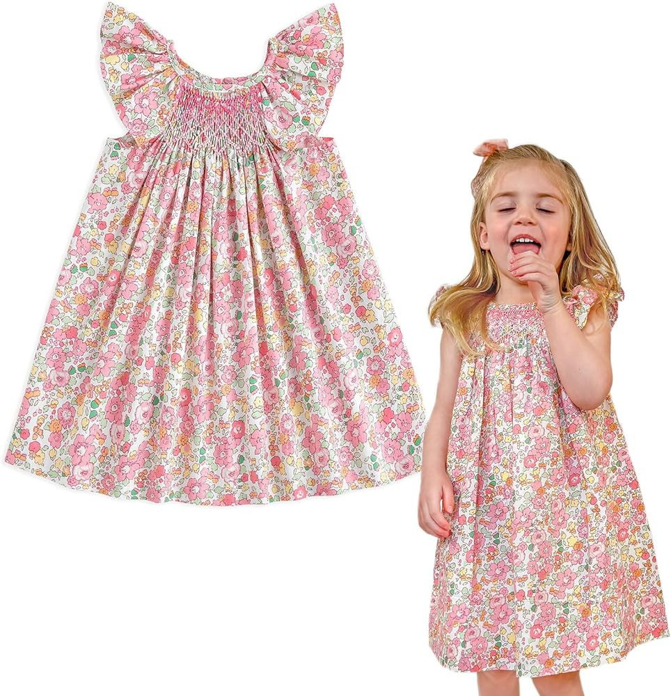 Simplee kids Baby Girls Casual Dress Toddler Smocking Dress Floral Print Sundress for Spring Summ... | Amazon (US)