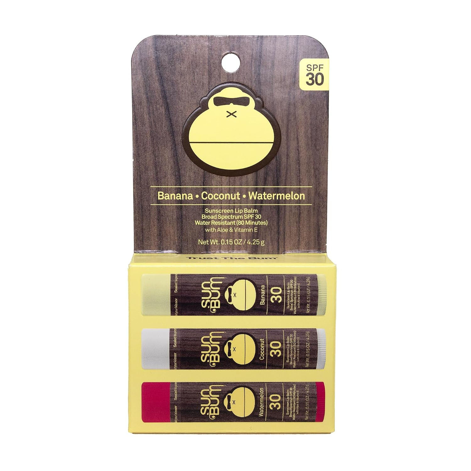 Sun Bum SPF 30 Sunscreen Lip Balm 3 Flavor Variety Pack - Coconut, Banana, Watermelon - Moisturizing Aloe Vera and Vitamin E - Vegan and Cruelty Free - UVA/UVB Lip Protection - 0.15 oz , 3 ct | Amazon (US)