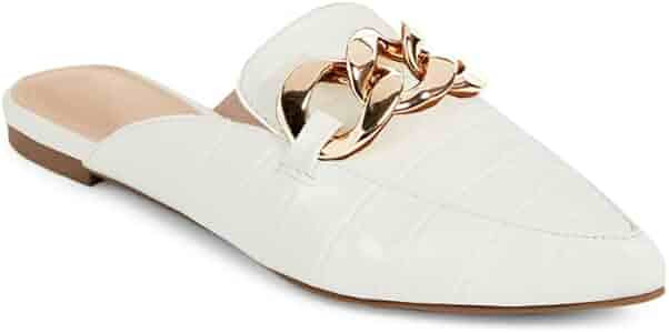 Juliet Holy Womens Mules Flats Pointed Toe Backless Loafers Slip on Metal Chain Slides | Amazon (US)