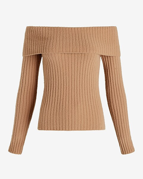 Ribbed Fitted Off The Shoulder Overlay Sweater | Express
