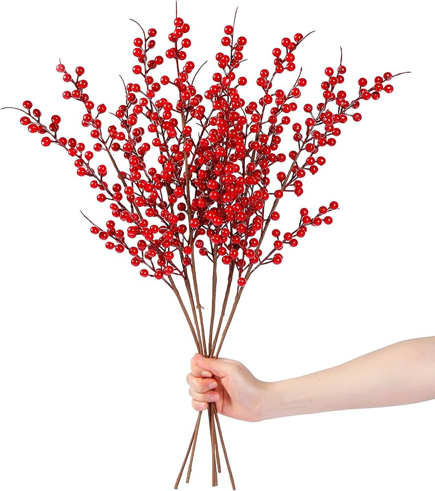 Sggvecsy 6 Pack Artificial Red Berry Stems Christmas Red Berries Holly Berry Branches 25.2 Inches... | Amazon (US)