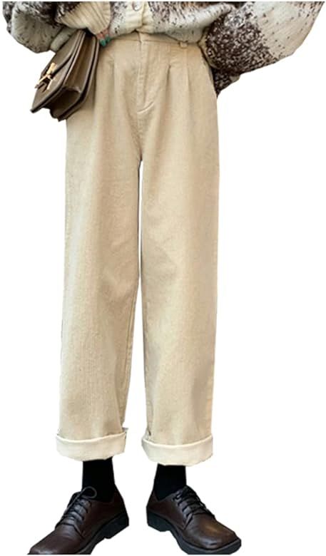 Women's Vintage High Waisted Straight Leg Corduroy Pants Trouser | Amazon (US)