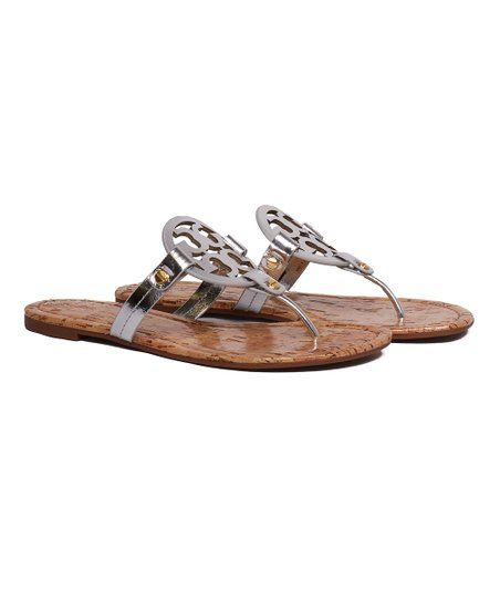 Tory Burch Silvertone & Natural Miller Leather Sandal - Women | Zulily