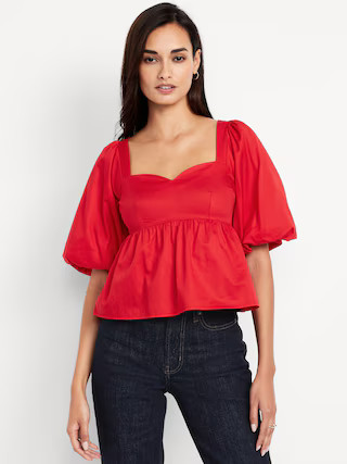 Puff-Sleeve Poplin Peplum Top | Old Navy (US)