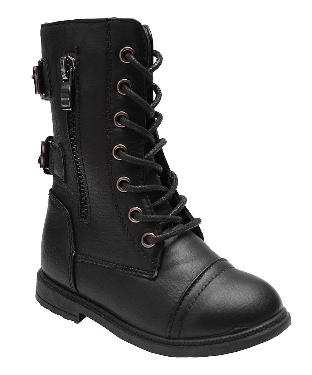 LILLY of NEW YORK Girls' Casual boots BLACK - Black Combat Boot - Girls | Zulily