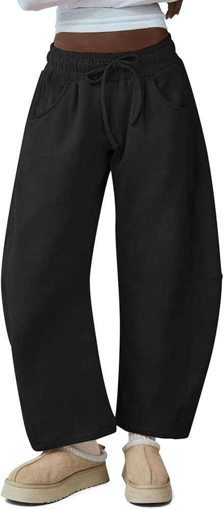 Amazon.com: HeSaYep Women's Barrel Leg Sweatpants Drawstring Wide Leg Lounge Pants Baggy Casual C... | Amazon (US)