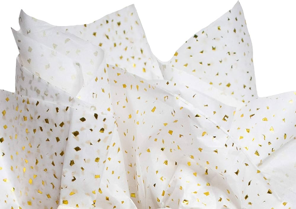 Made in USA 50-Sheet Hot Stamp Glitter Gift Tissue Paper Pack, 20" X 30" (Gold on White) | Amazon (US)