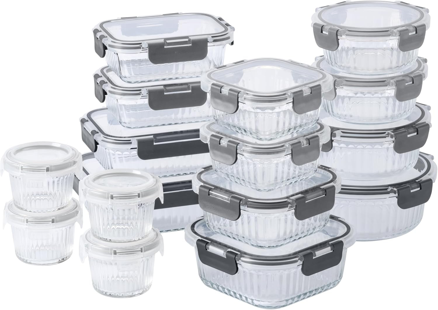 COOK WITH COLOR Premium 32-Pc. Borosilicate Glass Food Container Set with Dividers - 4 Rectangles... | Amazon (US)