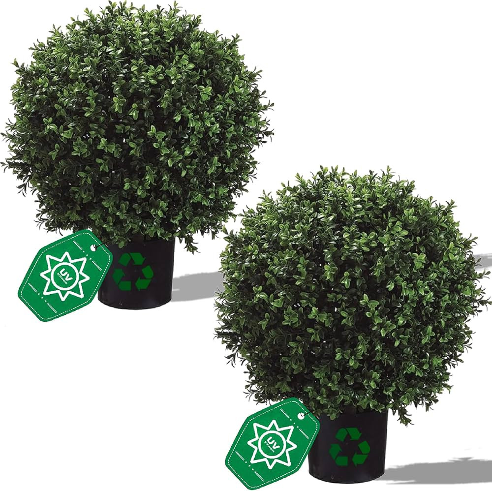Real Touch Leaves Artificial Topiary Trees, 24" T with 17" W Faux Boxwood, Set of 2 UV Resistant ... | Amazon (US)