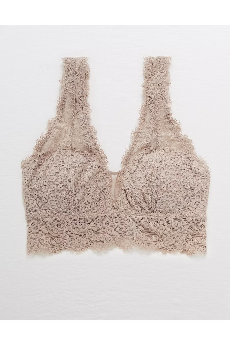 Aerie Eyelash Lace Plunge Bralette Women's Pebble S DD | American Eagle Outfitters (US & CA)