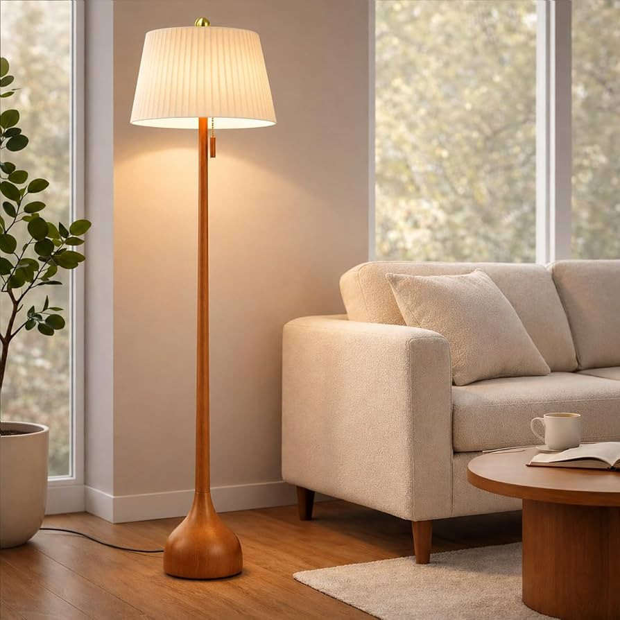 MOFFE Mid Century Modern Real Wood Floor Lamp with 2 Shades for Two Looks | Amazon (US)