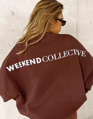 ASOS Weekend Collective oversized sweatshirt with back logo in brown | ASOS (Global)