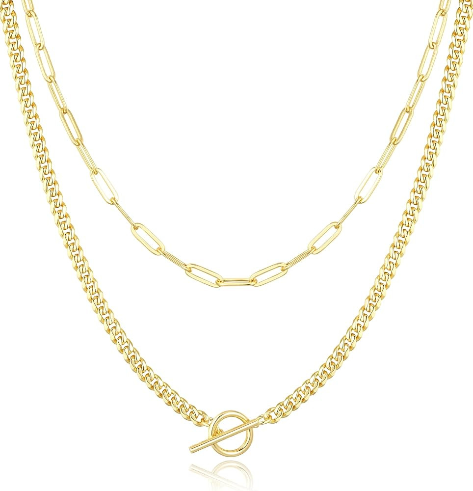 Jewlpire Gold Layered Necklaces for Women, Dainty Gold Necklace for Women, 14k Plated Gold Chain ... | Amazon (US)