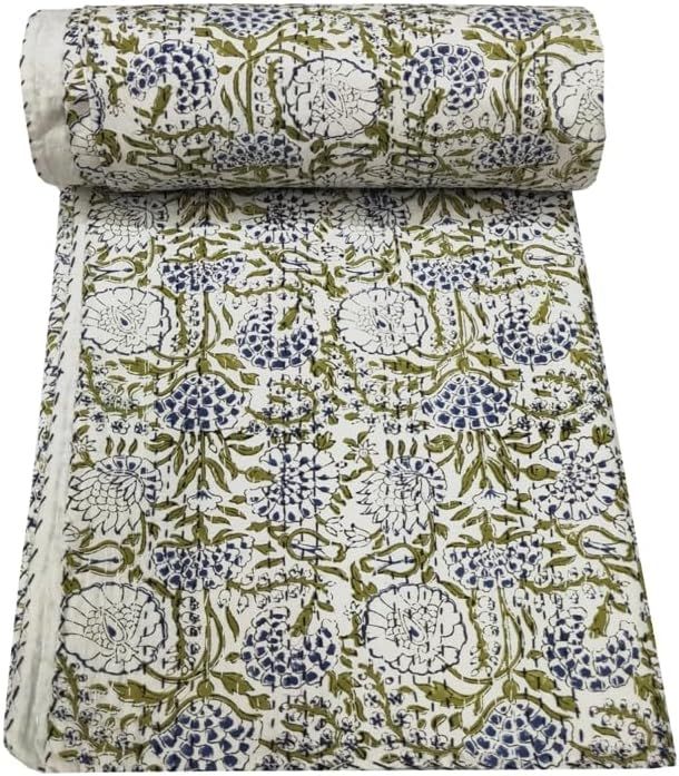 Indian Block Print Quilt Kantha Quilts Queen Size Kantha Throw Quilt Blanket Kantha Bedspreas Pur... | Amazon (US)